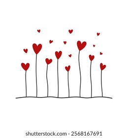 Growing hearts flowers. Colored silhouette. Front view. Vector simple flat graphic illustration. Isolated object on white background. Isolate.