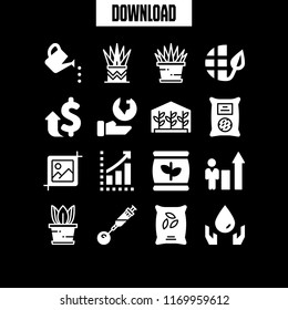 growing icon. 16 growing vector set. plant, seeds, businessman in improving business stats graphic and profits icons for web and design about growing theme