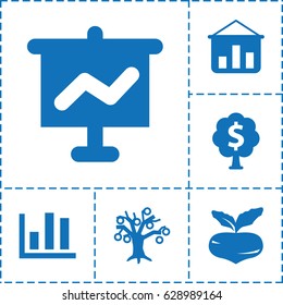 Growing icon. set of 6 growing filled icons such as beet, money tree, chart
