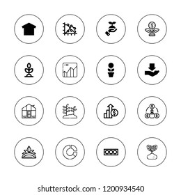 Growing icon set. collection of 16 outline growing icons with graph, greenhouse, growth, plant, profit, profits icons.