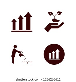 growing icon. growing vector icons set person watering can, growing graph and hand sprout