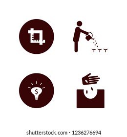 growing icon. growing vector icons set person watering can, hand seeds, money ideas and crop