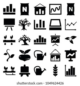 Growing icons. set of 25 editable filled growing icons such as plant, beet, board, graph, chart, money tree, graph on board, watering can, bag with ground