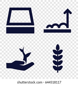 Growing icons set. set of 4 growing filled icons such as square plant pot, plant on hand, graph