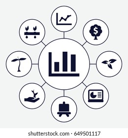 Growing icons set. set of 9 growing filled icons such as plant, board, chart on display, plant on hand, money tree