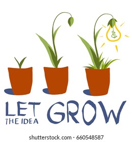 Growing idea like plant with hand lettering text in vector