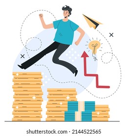 Growing income business success concept. Vector flat graphic design cartoon illustration