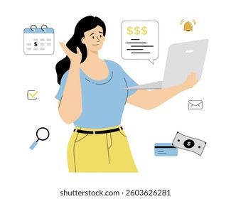 Growing and increasing wealth, investment concept. Income growth, financial success. Economic development, personal finance. Vector illustration on isolated white background.	
