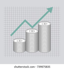 Growing investment in bit-coin currency monochrome concept icon illustration