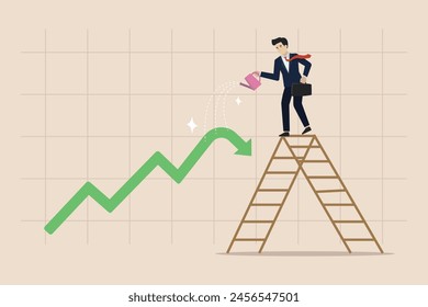 Growing investments from losses, increasing profits and income from stock market crisis, businessman investors flush charts and graphs to make them grow.
