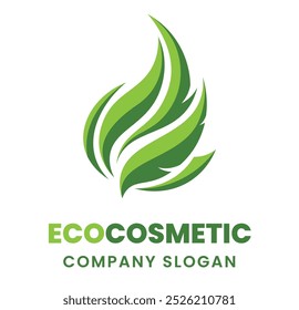 Logotipo de la hoja en crecimiento, crecimiento limpio verde de la forma de la llama del icono del eco. Logotipo Abstractas del símbolo de las hojas. Identidad Corporativa para las marcas de cosméticos ecológicos, Plantilla del logotipo de la naturaleza. Concepto de entorno ecológico. Atención de salud