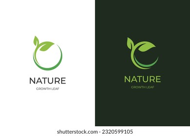 diseño de icono del logotipo de hoja de crecimiento, círculo Tierra con elemento gráfico de planta, símbolo, signo para el Día de la Tierra verde, globo natural y plantilla de logotipo de tierra verde