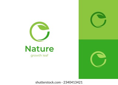 diseño de icono del logotipo de hoja de crecimiento, círculo Tierra con elemento gráfico de planta, símbolo, signo para el Día de la Tierra verde, globo natural y plantilla de logotipo de tierra verde