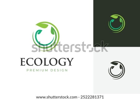 growing leaf logo icon design with circle round leaves, plant graphic element, symbol, sign for green Earth Day, nature globe and greening earth logo template