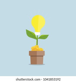 Growing light blub icon. with gold coin