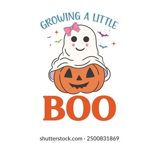 Growing a little boo  T-Shirt, Coquette Halloween, Halloween Quotes, Fall Design, Spooky Season, Pumpkin T-shirt, October T-shirt, Funny Halloween Shirts, Cut File For Cricut And Silhouette