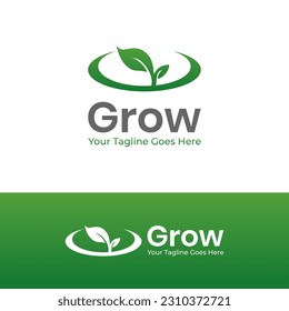 Growing Logo Graphic Vector Design in green in circle. Leaf Logo Design