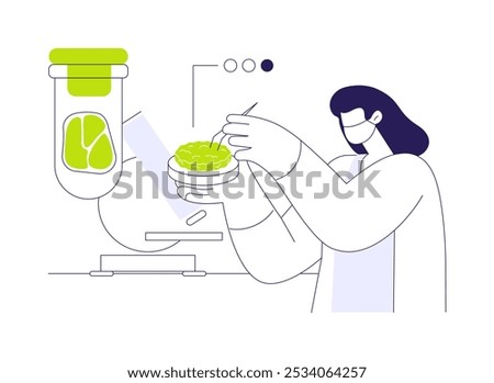 Growing meat in a lab abstract concept vector illustration. Scientist making and analyzing cultured meat in lab, food science, biotechnology sector, food engineering abstract metaphor.