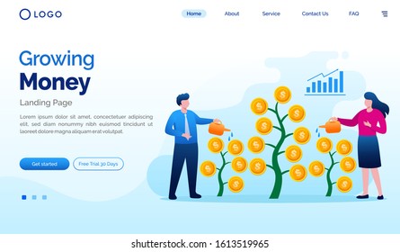 Growing money landing page website illustration flat vector template 