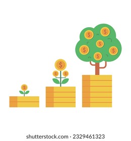 growing money tree plant with coin dollar icon.