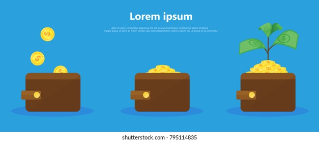 growing money tree in wallet vector graphic background or banner