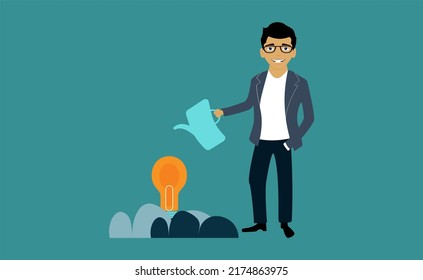 Growing new idea or startup concept for business. Vector illustration grow new idea concept, profitable investment, design cartoon style vector illustration, isolated on white. Business start-up, econ