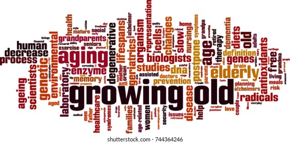 Growing old word cloud concept. Vector illustration