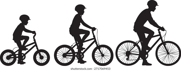 Crecer sobre dos ruedas: una silueta de Vector de progresión ciclista, ilustración