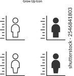 growing people icon animation Measuring height body icon, height test concept illustration.