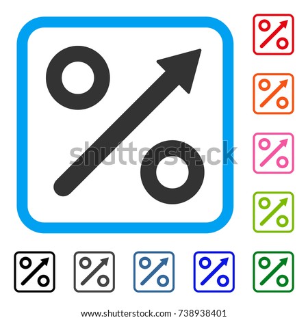 Growing Percent icon. Flat grey iconic symbol in a light blue rounded square. Black, gray, green, blue, red, orange color versions of Growing Percent vector.