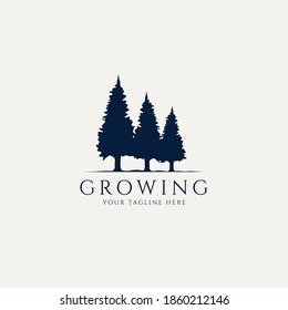 growing pine trees minimalist logo design illustration template