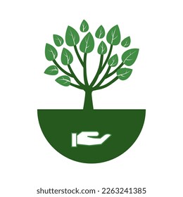 growing plant icon with hand vector logo