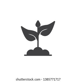 Growing plant with leaves vector icon. filled flat sign for mobile concept and web design. Sprout in soil glyph icon. Symbol, logo illustration. Pixel perfect vector graphics