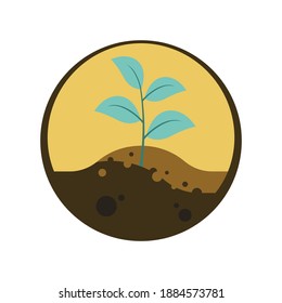 Growing plant on mound garden showing layer of soil. Soil conservation concept. Vector illustration outline flat design style.