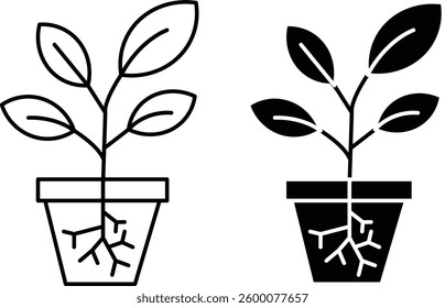 Growing Plant in Pot Icon with Transparent Background – Gardening Symbol, Environmental Conservation, Sustainable Growth Concept, Nature Care, Vector Illustration