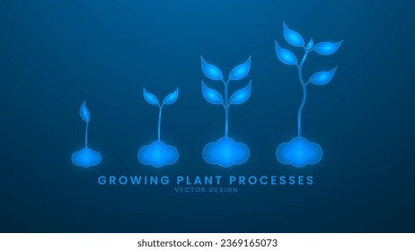 Growing plant processes. The environment and World Environment Day. Vector illustration with light effect and neon
