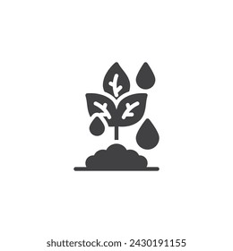 Growing plant and water drops vector icon. filled flat sign for mobile concept and web design. Watering plant glyph icon. Symbol, logo illustration. Vector graphics