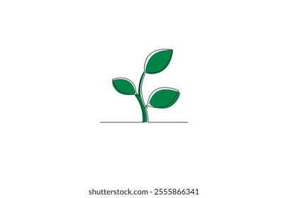Growing Plants. Background with seedling. Seamless Pattern that repeating horizontally, Single line drawing of a small plant, Groth plant tree  continuous one line drawing of  Isolated outline vector.