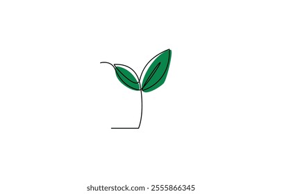 Growing Plants. Background with seedling. Seamless Pattern that repeating horizontally, Single line drawing of a small plant, Groth plant tree  continuous one line drawing of  Isolated outline vector.