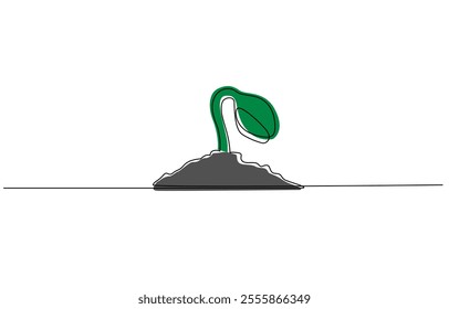 Growing Plants. Background with seedling. Seamless Pattern that repeating horizontally, Single line drawing of a small plant, Groth plant tree  continuous one line drawing of  Isolated outline vector.