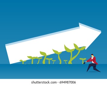 Growing plants hold up the arrow