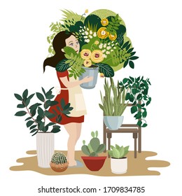 Growing plants at home. Vector illustration.