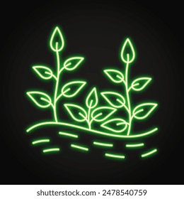 Growing plants neon line icon. Keep soil covered, soil armor. Vector illustration.