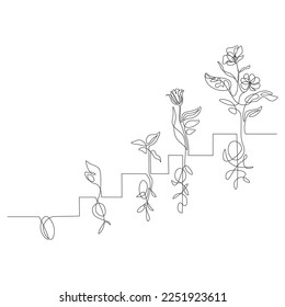 Growing Plants One Line Vector Illustration