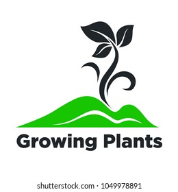 Growing plants promotional emblem with green ground and sprout