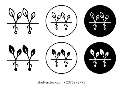 Growing plants technology icon. Natural organic farming or seeding development using growing plant technology symbol set. Small sprout botanical vector sign.  