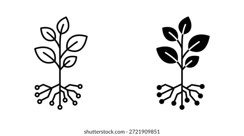Conjunto de iconos de Tecnología de plantas en crecimiento. Símbolo de Vector de tecnología de plantas en crecimiento en estilo negro relleno y delineado.