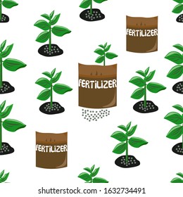 Growing plants.Fertilizer to improve growth and increase resistance to adverse factors.Seamless pattern.Nature.