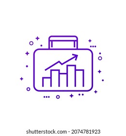Growing portfolio line icon on white