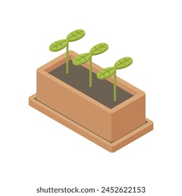 Growing pot - hand drawn isometric vector illustration.